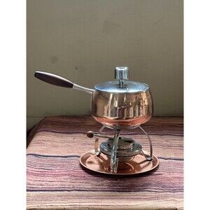 Vintage Copper Fondue Pot Kit With Burner And Tray